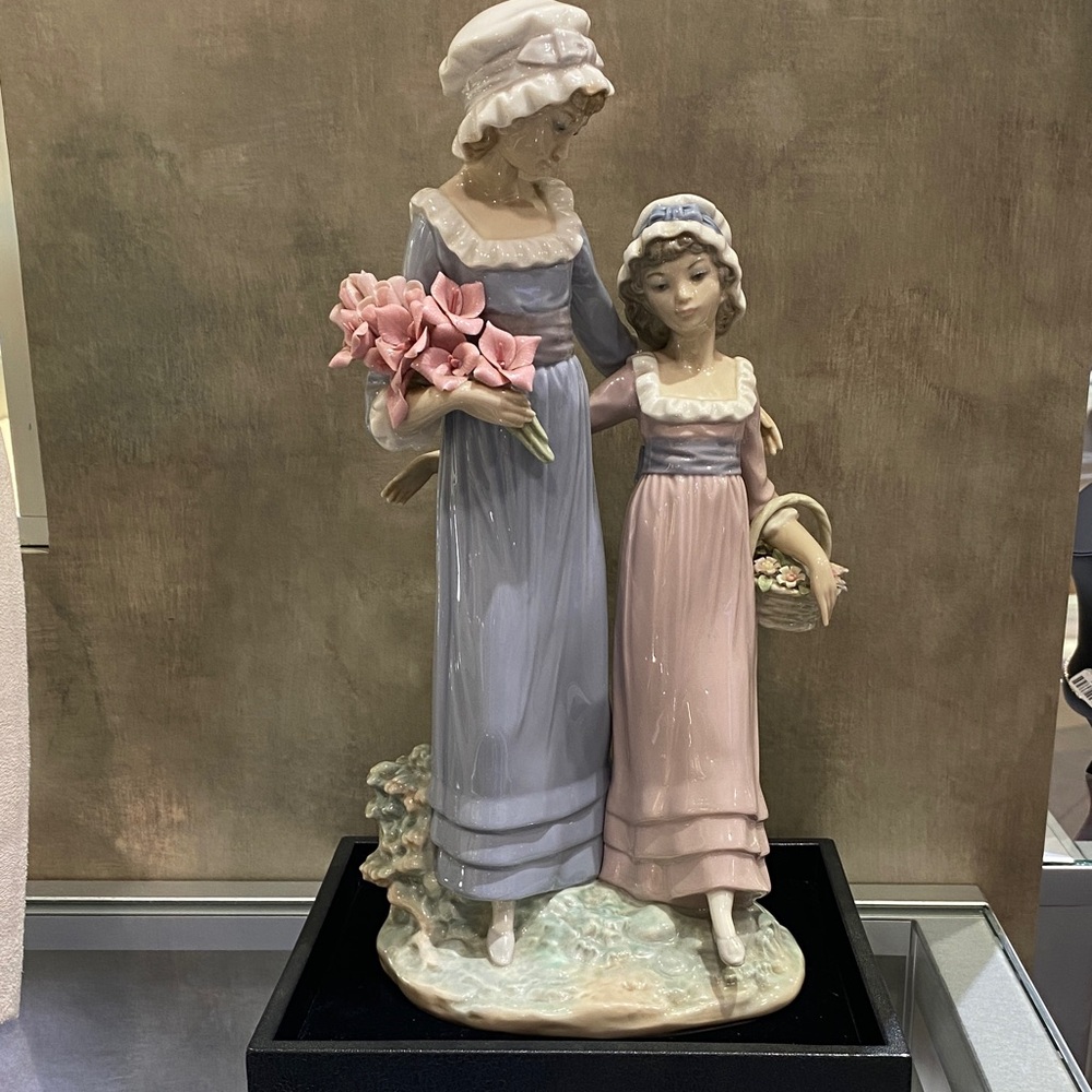 Lladro Mother and Daughter Sculpture in Blue and Pink